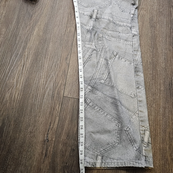 NA-KD Printed Grey Wide Leg Jeans SZ 32 Grunge - Picture 12 of 15